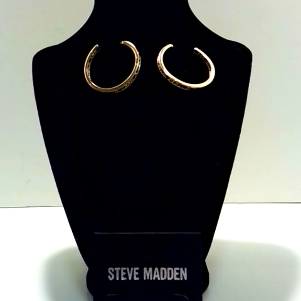 Steve Madden Gold and Multi-Color Crystal Hoop Earrings